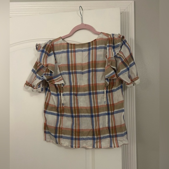Madewell V-Neck Shoulder-Ruffle Top in Plaid Small - Picture 5 of 5